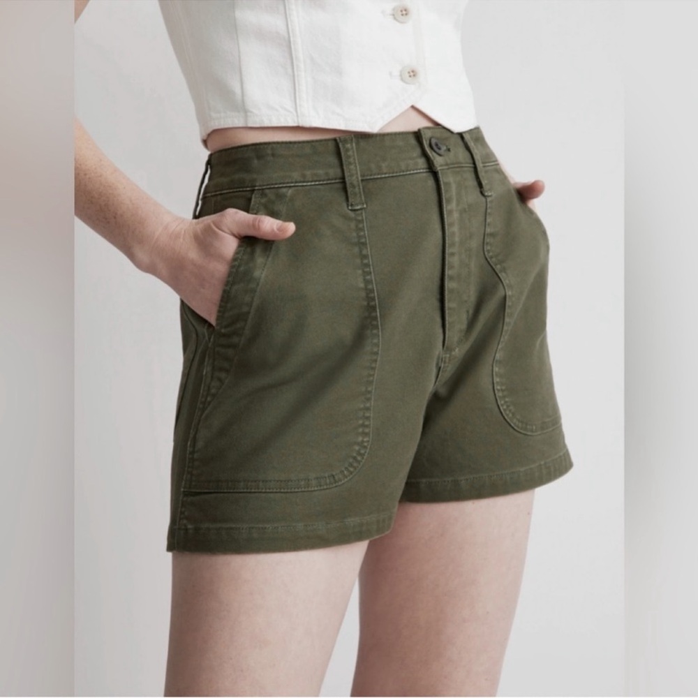 Madewell perfectly vintage fatigue shorts palm tree olive green utility